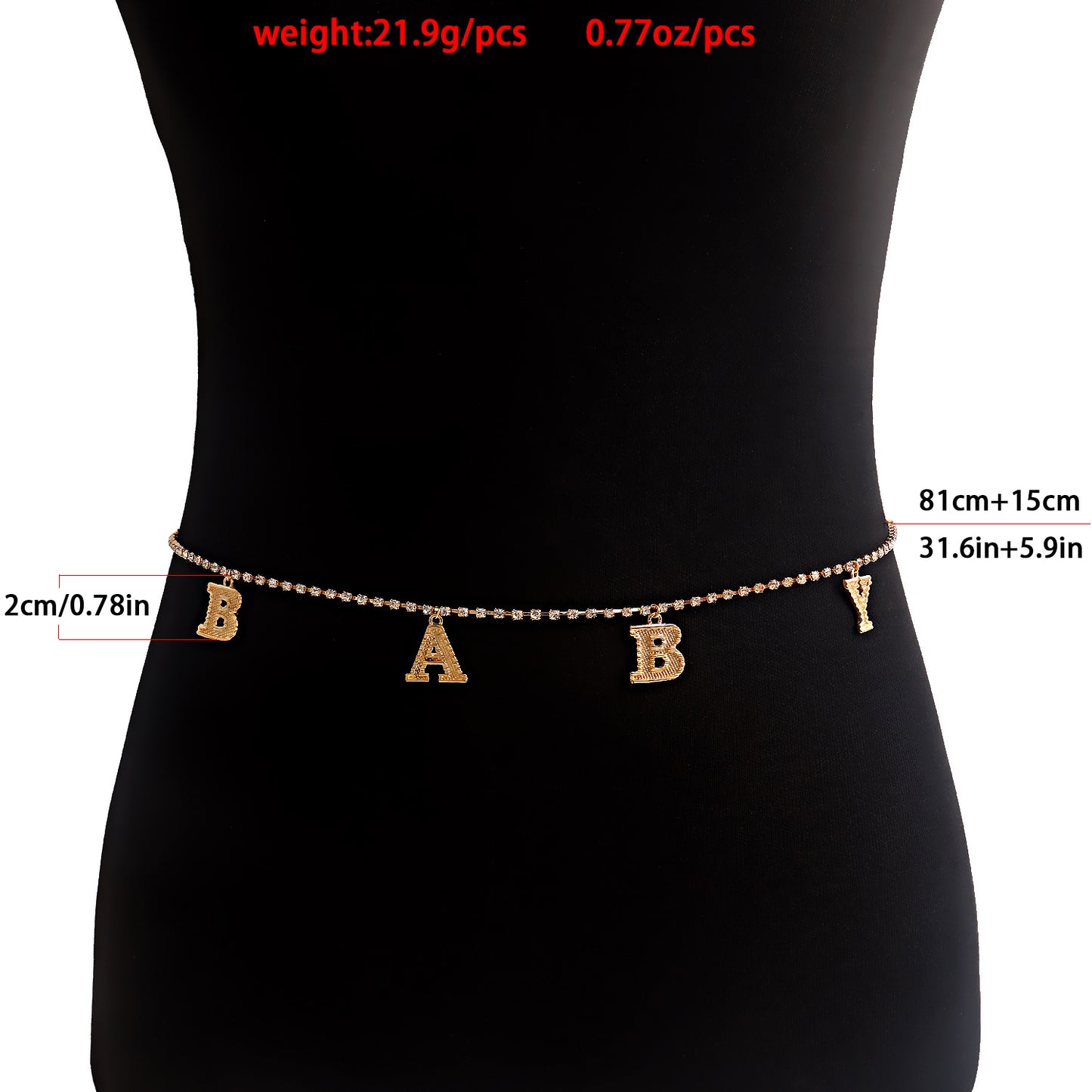 Punk Letter Rhinestone Curb Chain Body Chain for Women