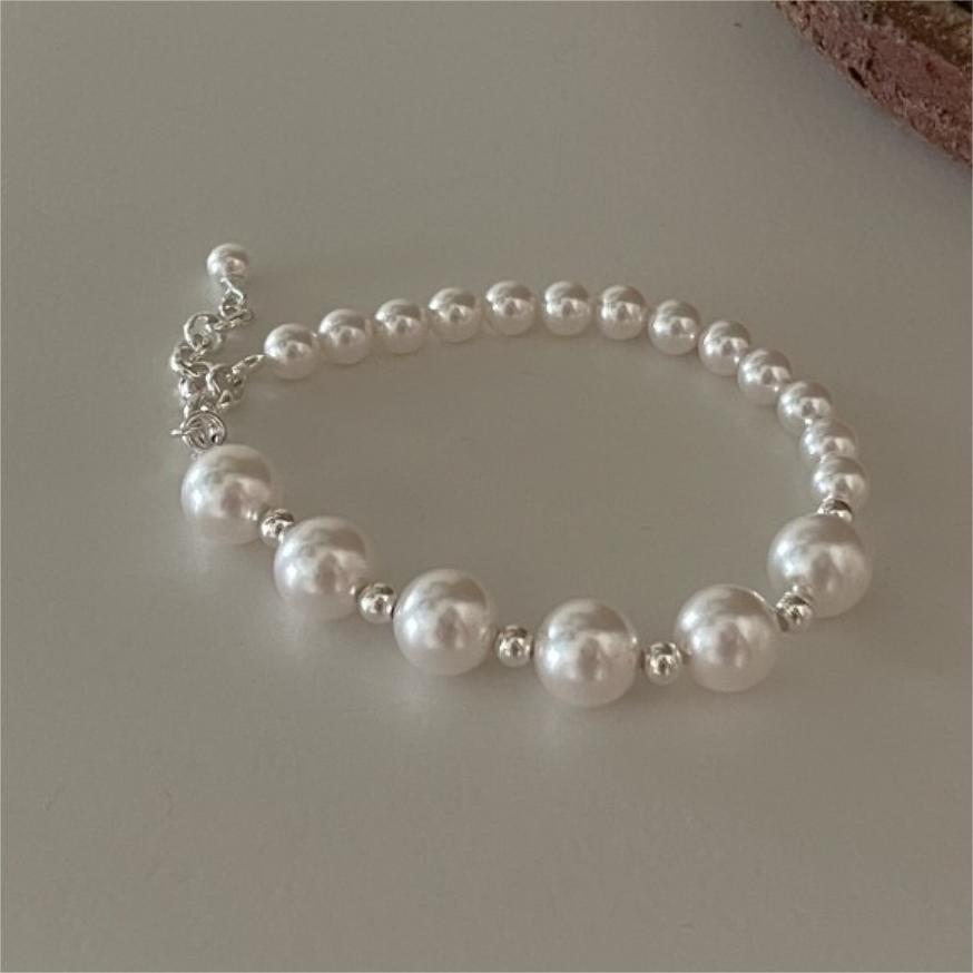 Minimalist Geometric Square Bead 925 Sterling Silver Pearl Bracelet for Women