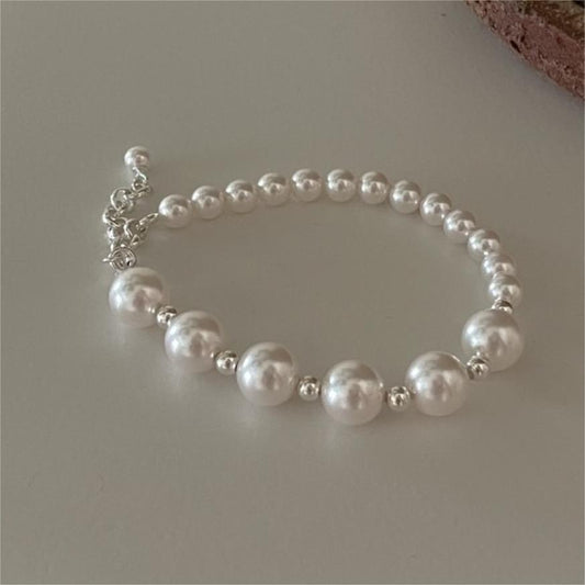 Bracciale da donna a perle in argento sterling 925 con perline quadrate geometriche minimaliste