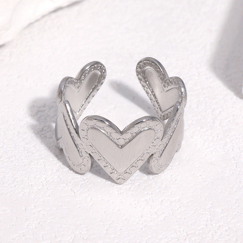 Minimalist Sweet Heart Shaped Plated Stainless Steel Open Ring for Women