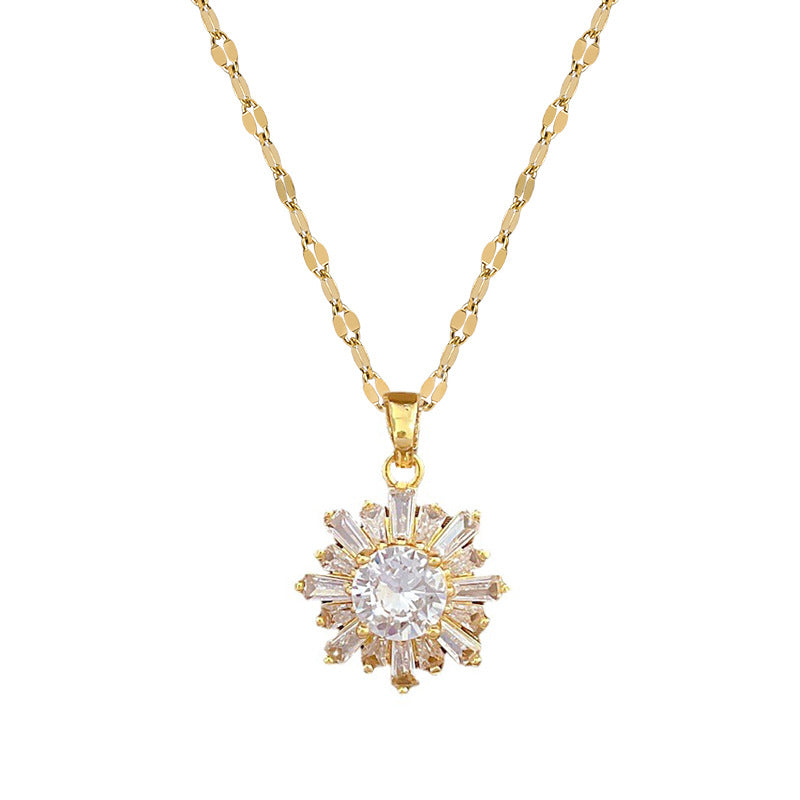 Collar de lujo de acero de titanio con copo de nieve geométrico y diamantes de imitación para mujer