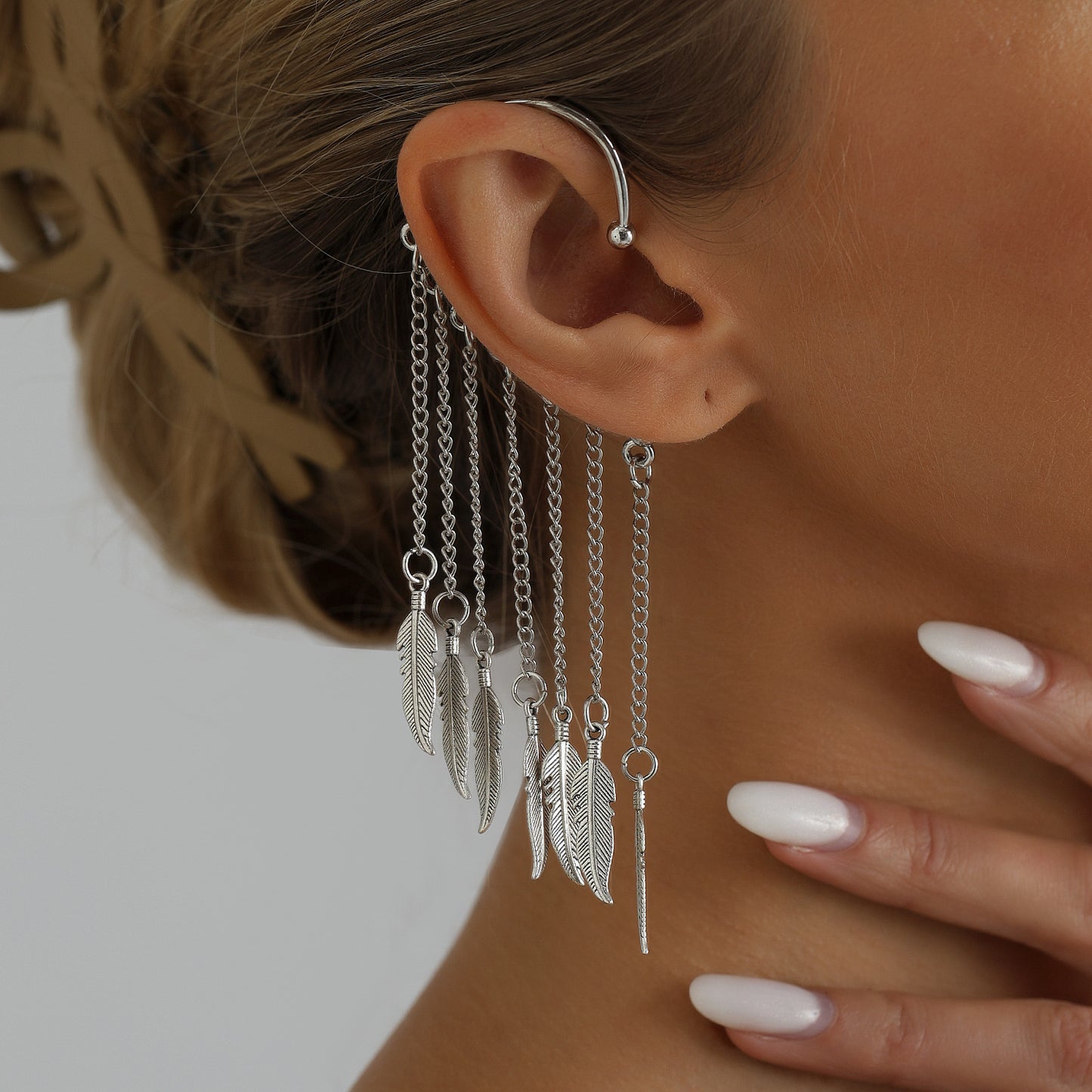 Vintage Leaf Plated Alloy Tassel Ear Cuff for Women