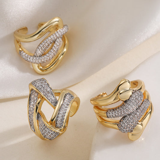 Minimalist Two-Tone Plated Cubic Zirconia Geometric Irregular Open Ring for Women