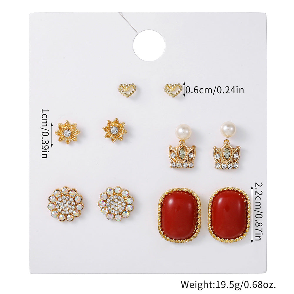 Minimalist Round Geometric Alloy Plated Earrings with Rhinestone and Pearl for Women