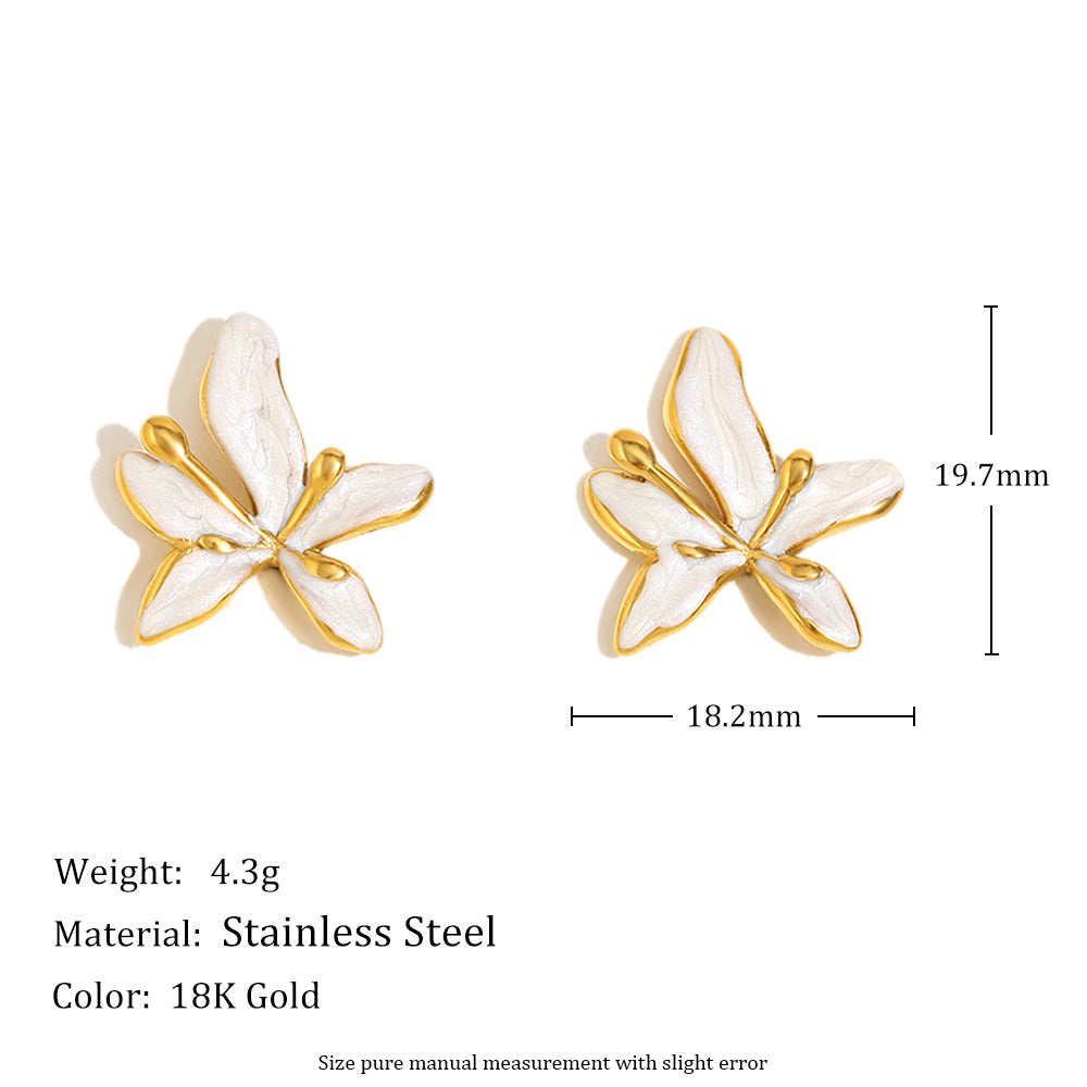 Minimalist French-Inspired Floral Stud Earrings in Stainless Steel with 18K Gold Plating and Enamel Finish