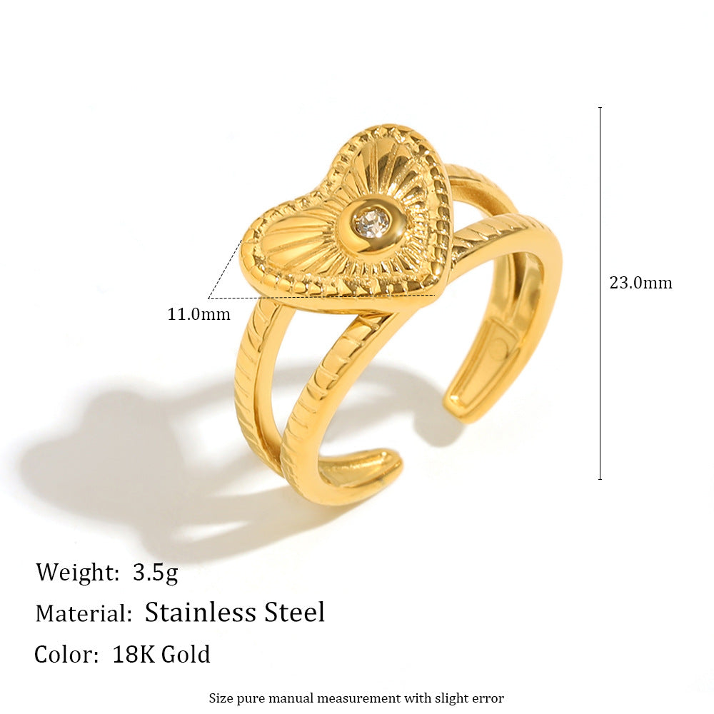 Anello minimalista a cuore in acciaio inossidabile placcato oro 18K da donna