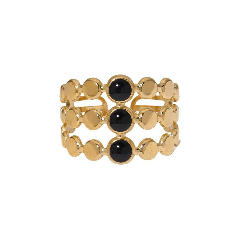 Vintage-Style Geometric Stainless Steel Ring with 18K Gold Plating and Enamel Finish — Minimalist Elegant Adjustable Fashion Ring for Women