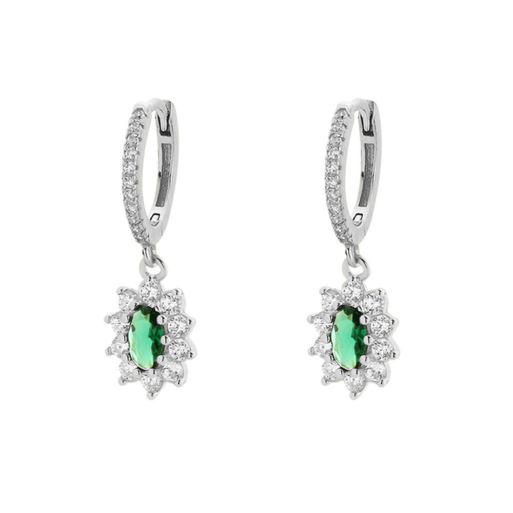 Elegantes Pendientes de Plata de Ley 925 con Forma de Trébol, Esmalte Verde Esmeralda y Detalles de Pedrería para Mujer