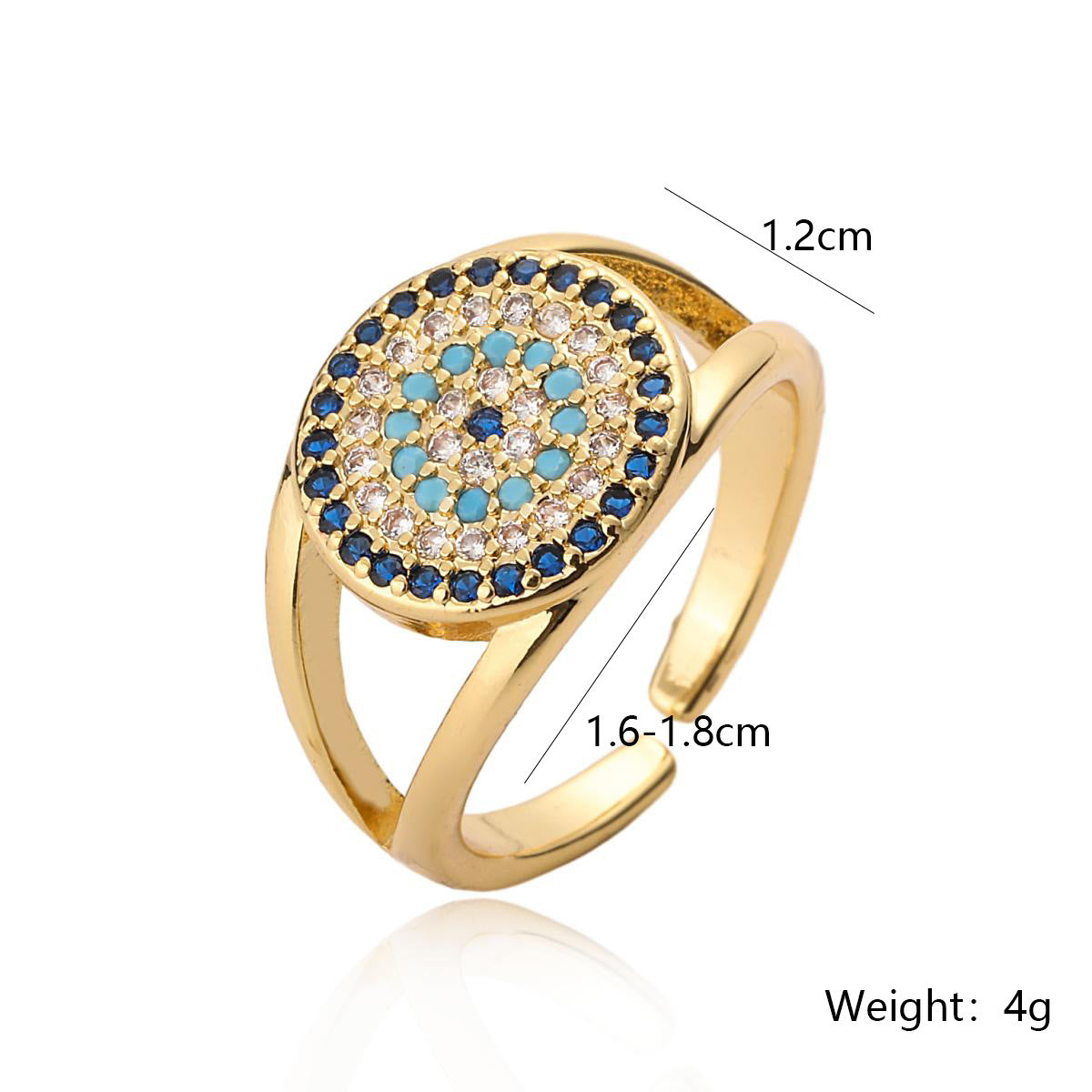 Minimalist Geometric Open Ring for Women with Zircon Inlay and Evil Eye Design in Copper