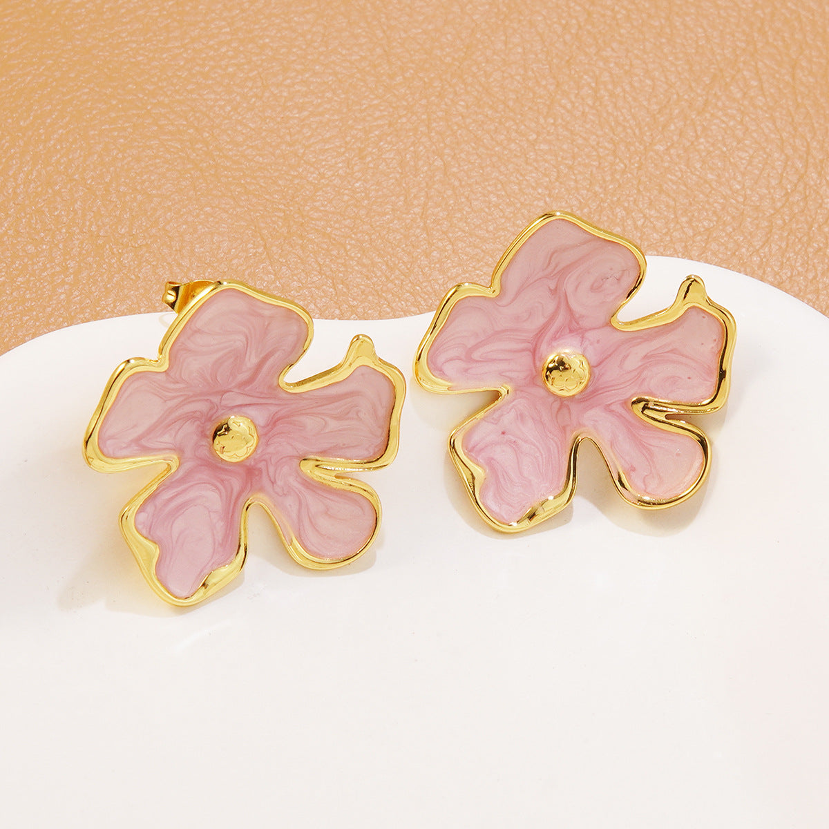 Minimalist Colorful Drip Oil Plated Stainless Steel Floral Stud Earrings