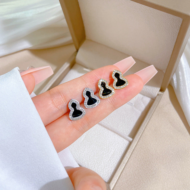 Minimalist Full-Zircon Geometric Titanium Steel Earrings for Women