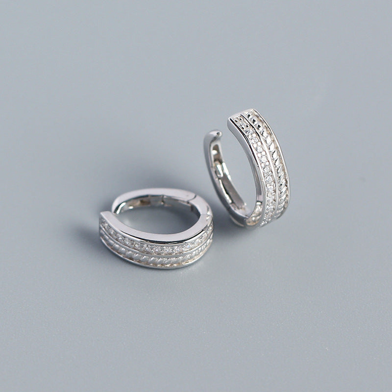 Vintage Luxury Geometric 925 Sterling Silver Rhinestone Inlay Hoop Earrings