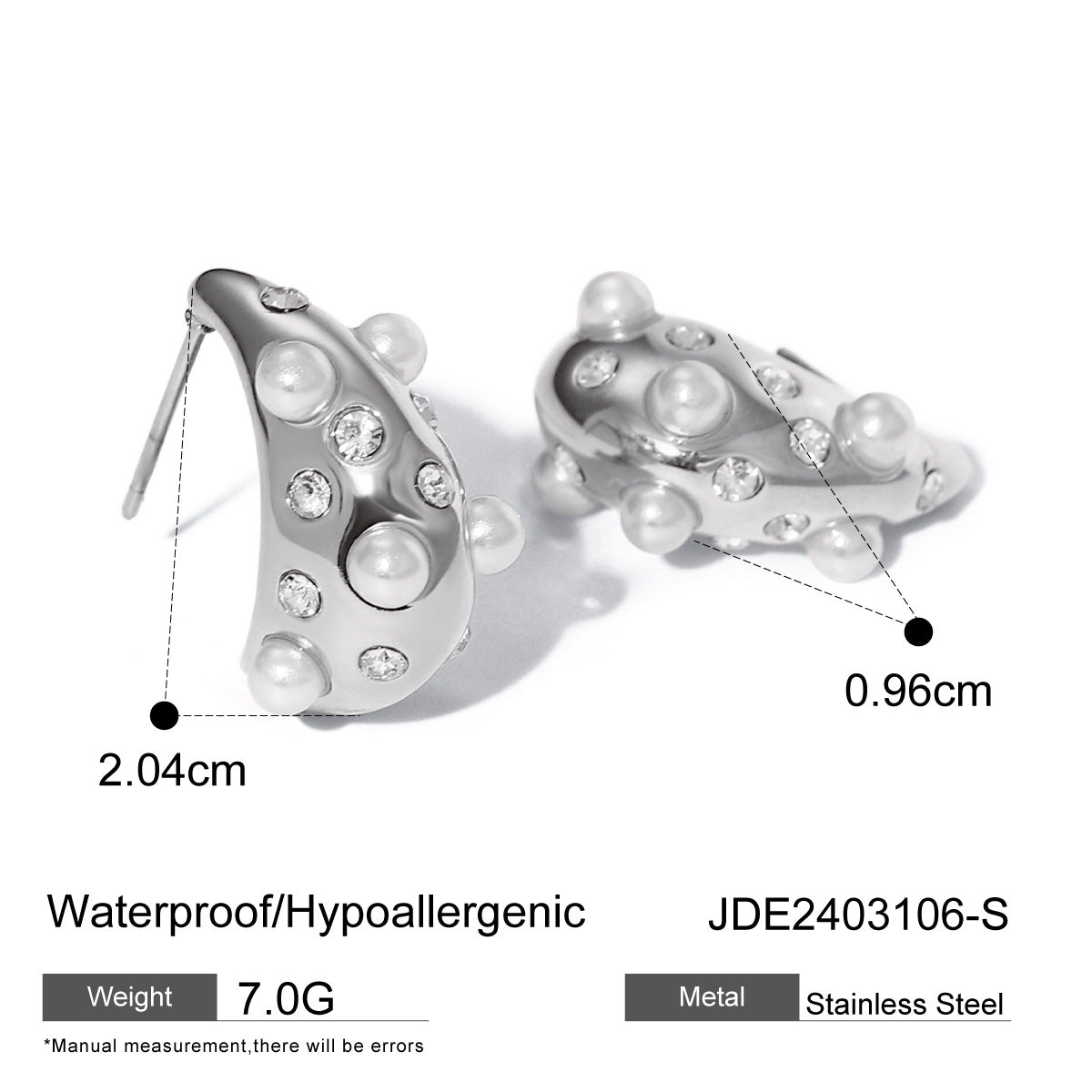 Orecchini a goccia minimalisti con perle e strass in acciaio inossidabile placcato oro 18 carati da donna