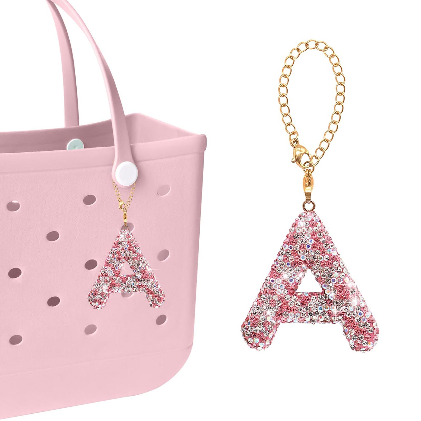 Minimalist Rhinestone Inlay Letter Backpack Charm with Gold Chain