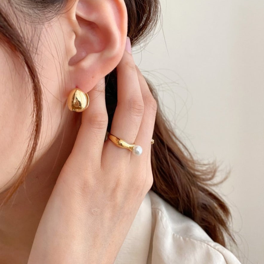Minimalist French Style Oval Dangle Earrings in 925 Sterling Silver with Gold Plating