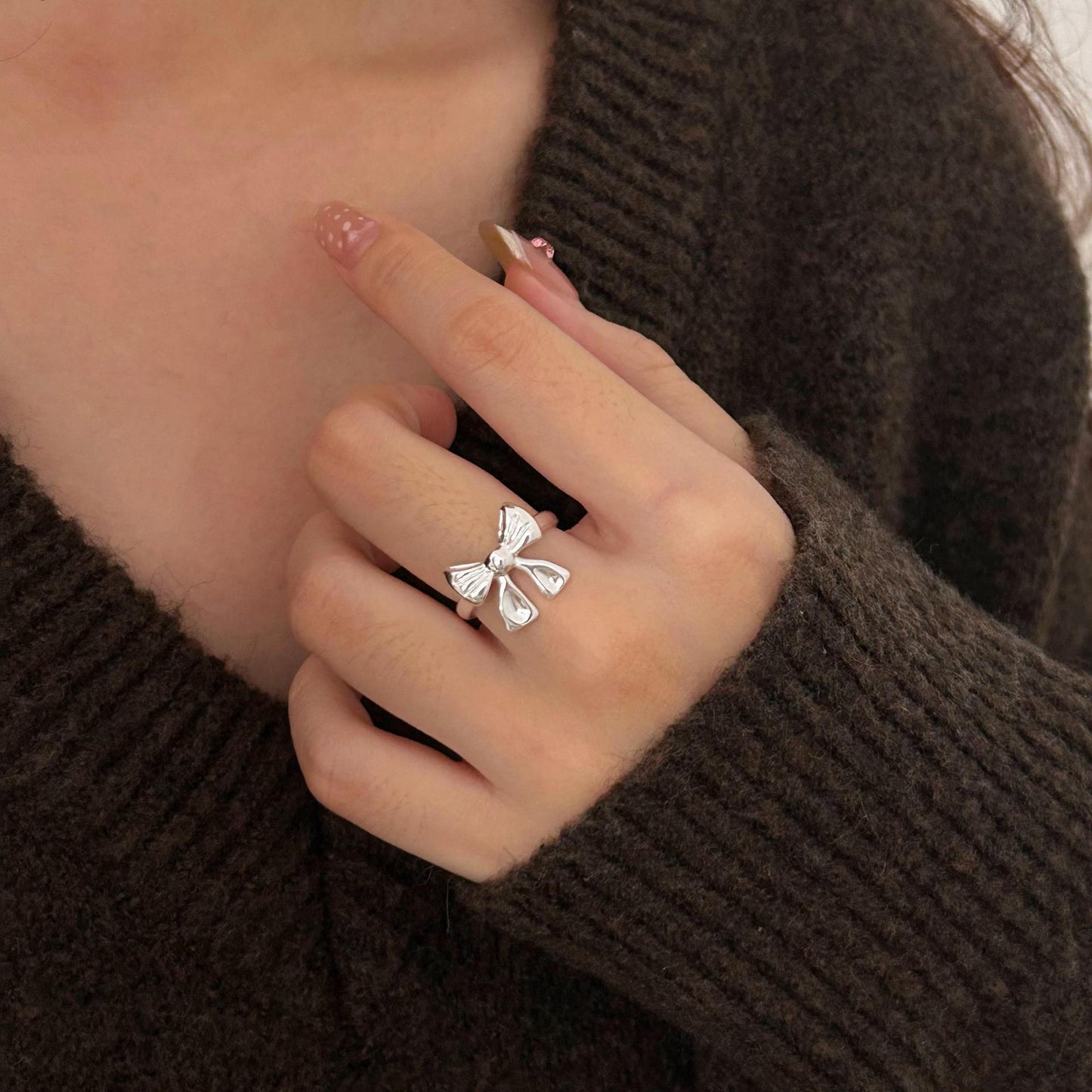 Anello Minimalista con Fiocco in Argento Sterling 925 da Donna con Finitura Placcata