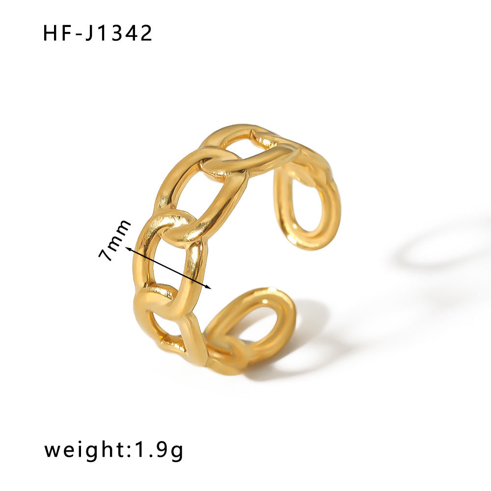 Anello Aperto Minimalista in Acciaio Inossidabile da Donna con Forma Geometrica e Finitura Placcata in Oro 18K Sottovuoto