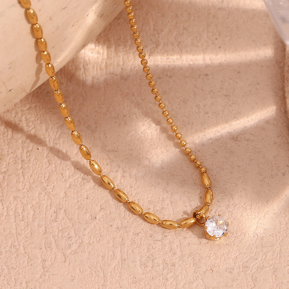Minimalist Asymmetrical Geometric Pendant Necklace for Women Stainless Steel with 18K Gold Plating and Zircon Accents