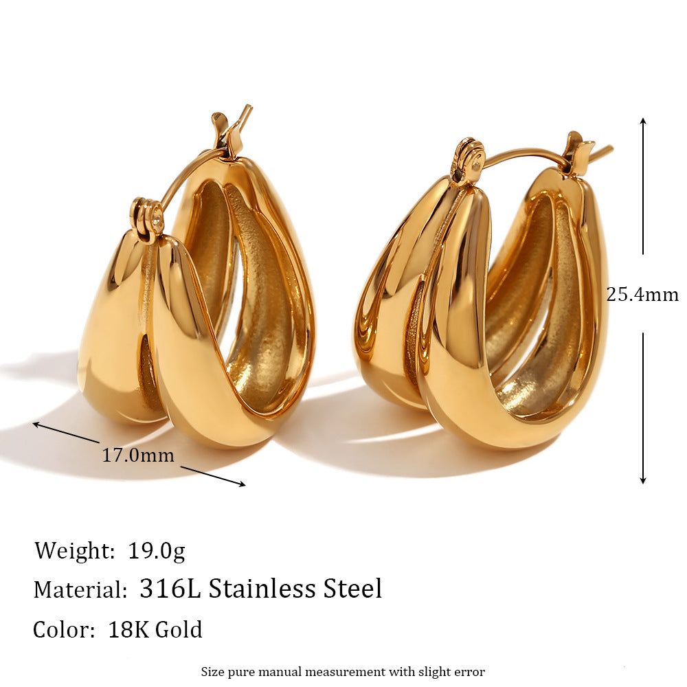 Pendientes de acero inoxidable con forma de triángulo geométrico minimalista y chapado en oro de 18 quilates para mujer
