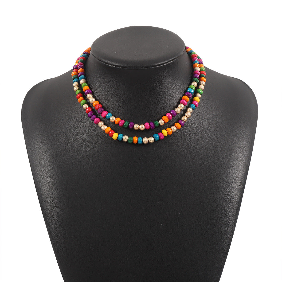 Collana Bohemien Arcobaleno Guardiano con Perline di Legno, Forma Geometrica e Artigianato Fatto a Mano Unisex per l'Estate