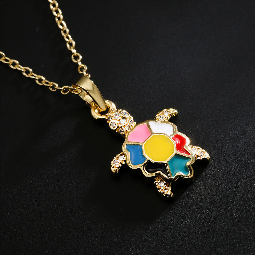 Collana con ciondolo a forma di tartaruga in rame con placcatura in oro 18 carati e finitura smaltata, catenina clavicola a forma di animale per donne
