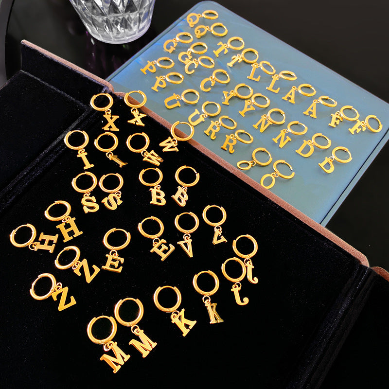 Minimalist Luxury Letter Brass Plated Earrings with Stainless Steel Posts for Women
