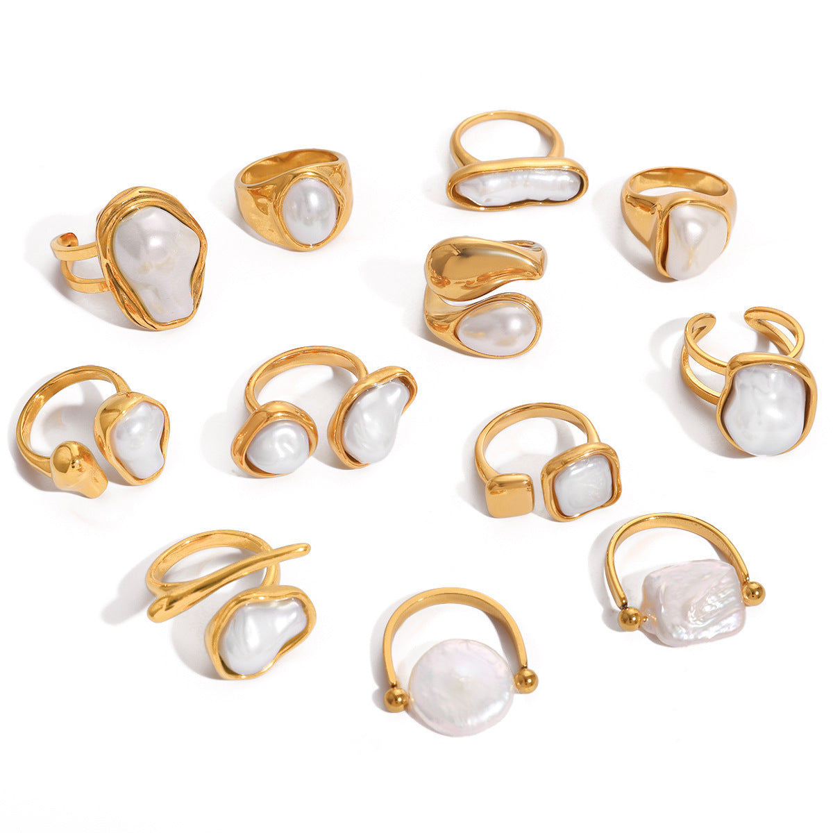Anillo minimalista de acero de titanio geométrico con incrustaciones de perlas para mujer, anillo de moda de acero inoxidable galvanizado