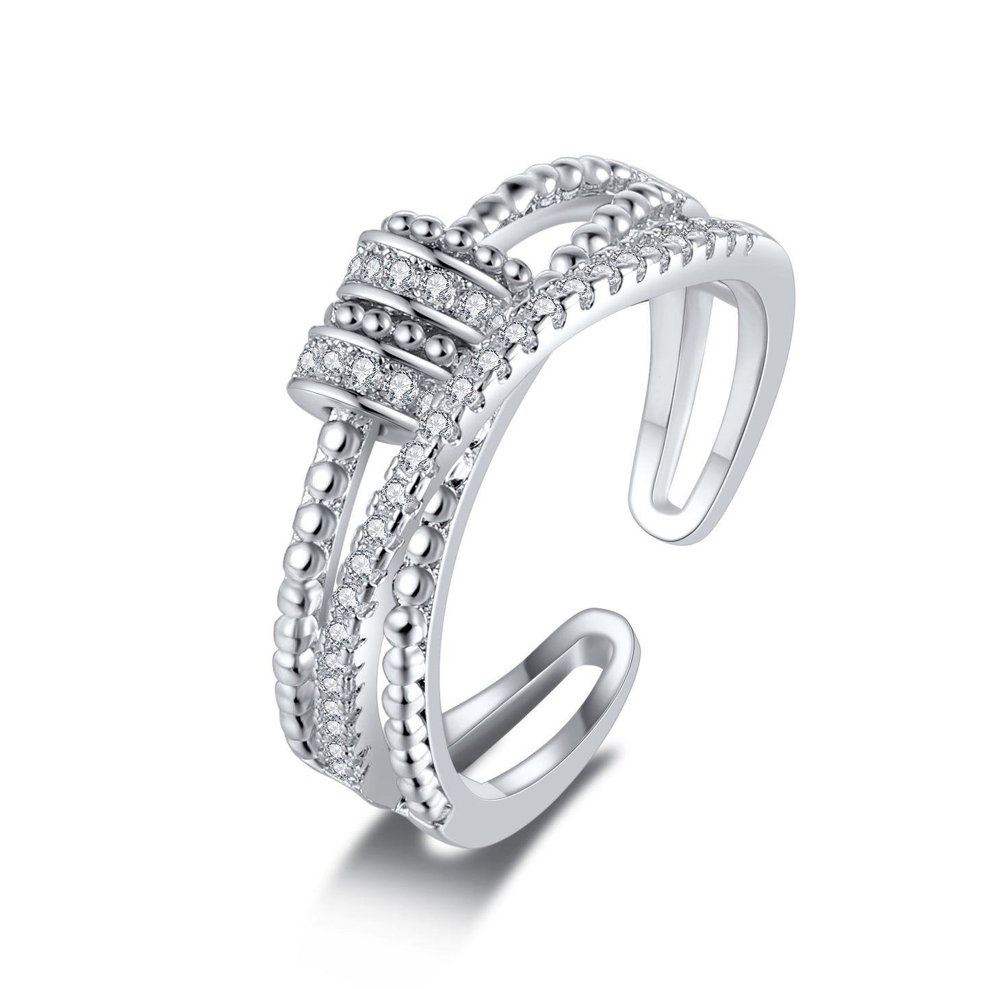 Elegant Geometric Brass Plated Ring with Cubic Zirconia Polka Dot Design Unisex Spinner Anxiety Ring