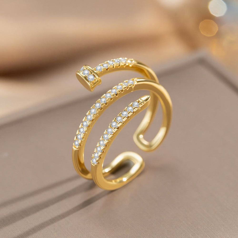 Anello da donna in rame con zirconi intarsiati, placcato oro 18 carati, design a croce, moderno e minimalista