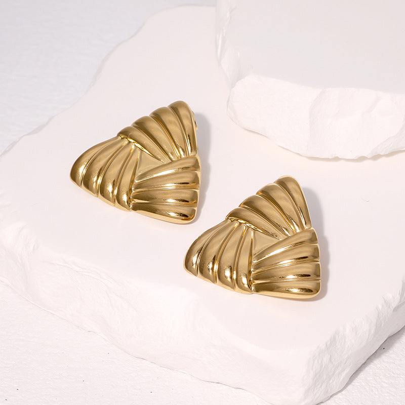 Vintage Elegant Triangle Geometric Plated Stainless Steel Stud Earrings for Women