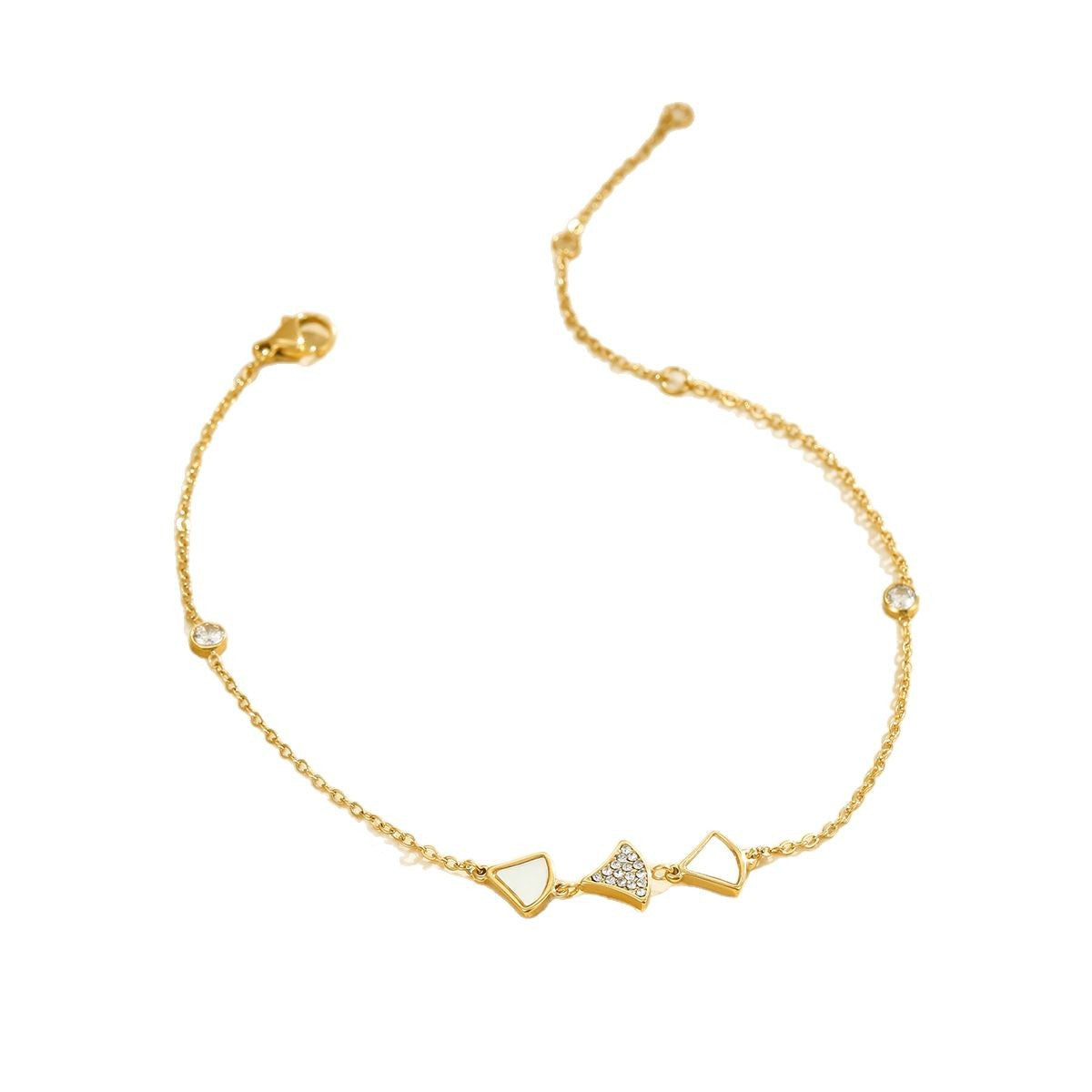 Cavigliera Minimalista in Acciaio Inossidabile Color Argento con Foglia di Ginkgo e Motivi a Cuore da Donna