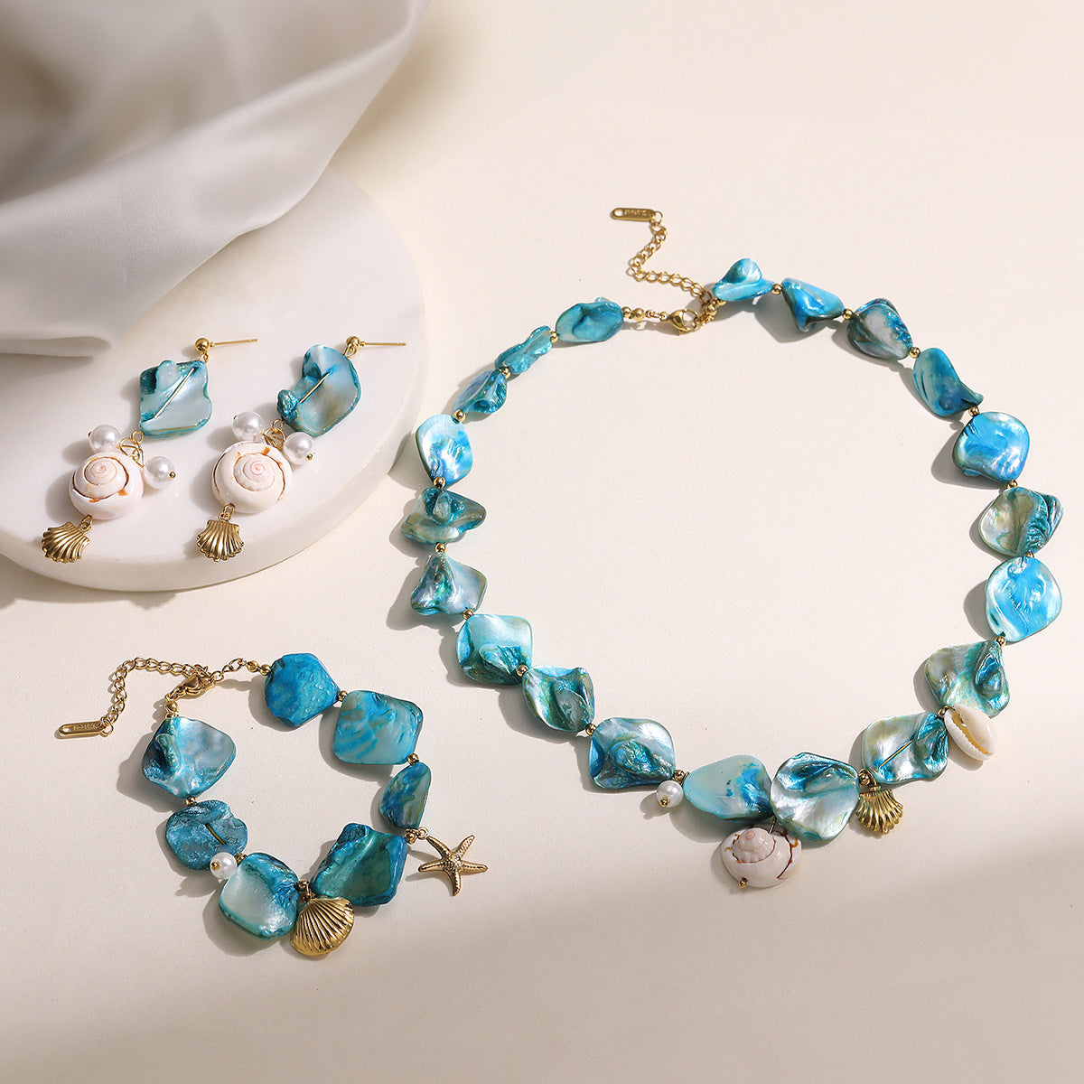 Minimalist Stainless Steel Shell Pearl Jewelry Set for Women