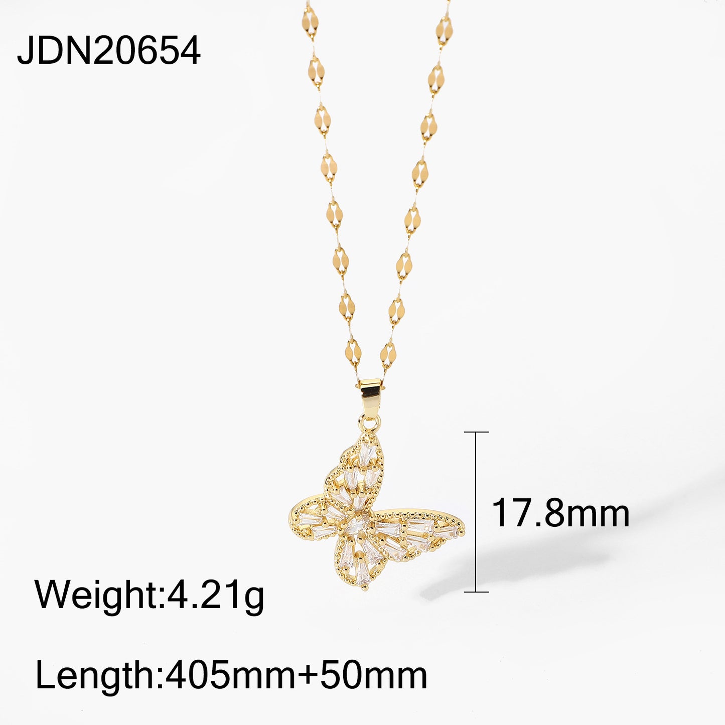 Collar de Mariposa de Acero Inoxidable con Baño de Oro de 18K Estilo Ins con Circonitas Cúbicas para Mujer