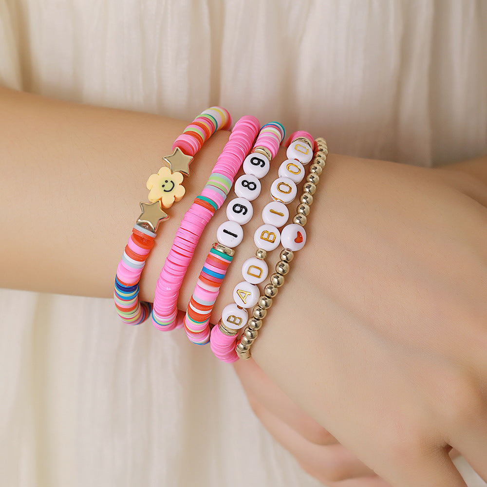 Bohemian Casual Geometric Letter Resin Brass Acrylic Bracelet Set