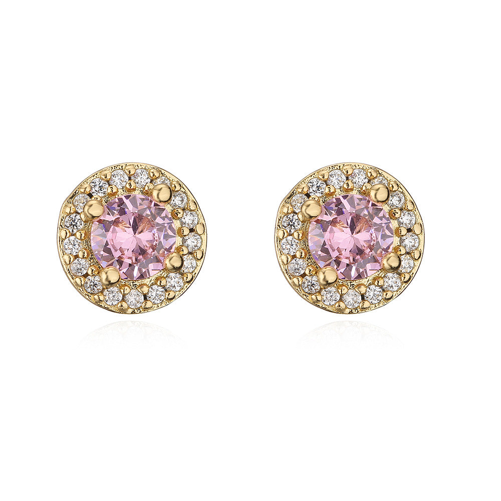 Geometric Copper Earrings with 18K Gold Plating and Zircon Inlay for Women Minimalist Vintage Style