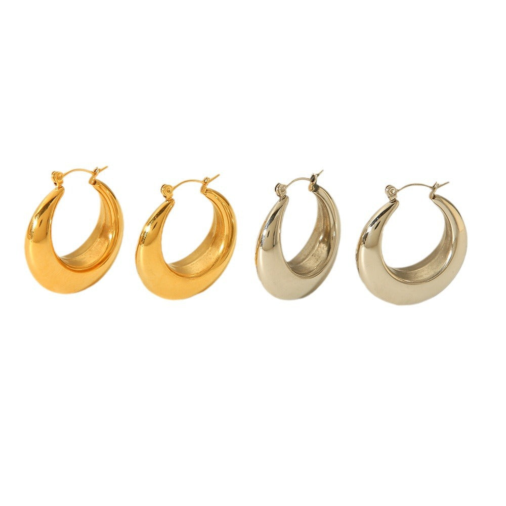 Minimalist Geometric Hollow Stainless Steel Gold-Plated Earrings for Women