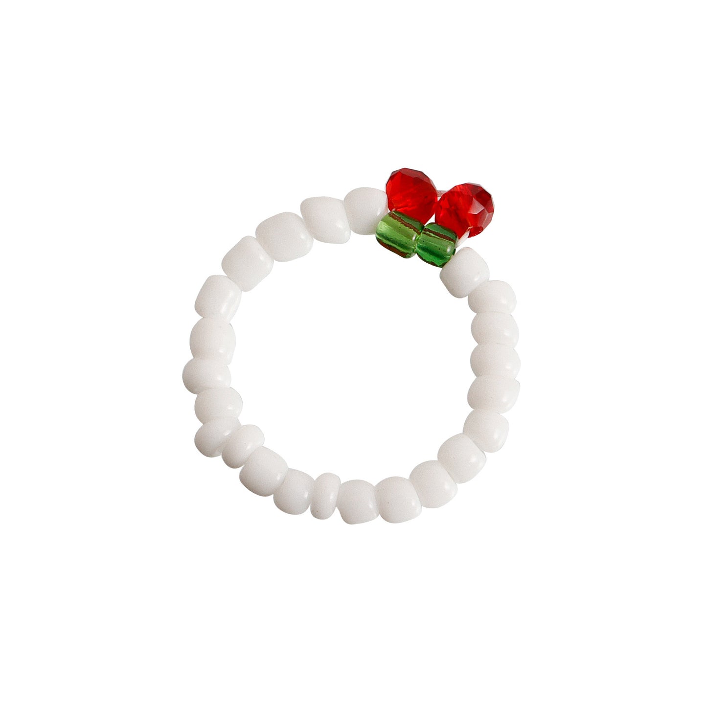 Minimalist Geometric Alloy Ring with Plated Finish for Women Colorful Cherry Beaded Elastic Band Fashion Jewelry