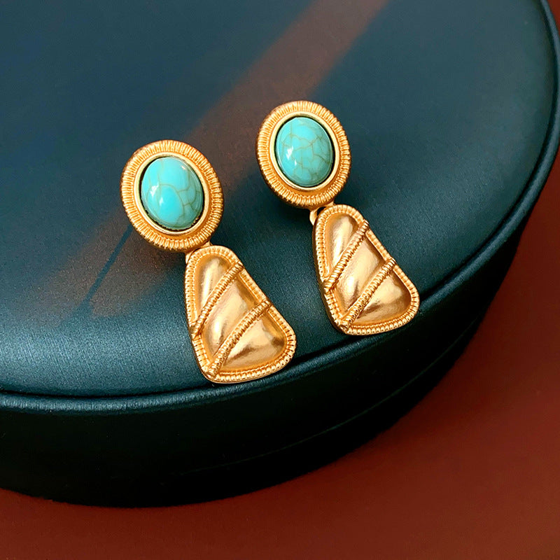 Vintage Style Triangular Alloy Pendant Necklace Set with Earrings and Bracelet Electroplated for Women