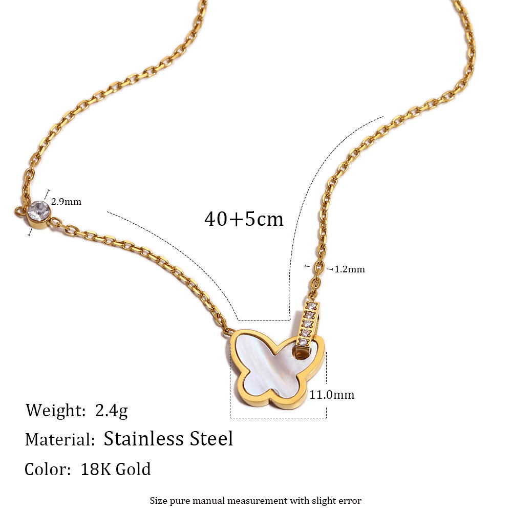 Sweet Elegant Heart Butterfly Stainless Steel Gold Plated Necklace for Women
