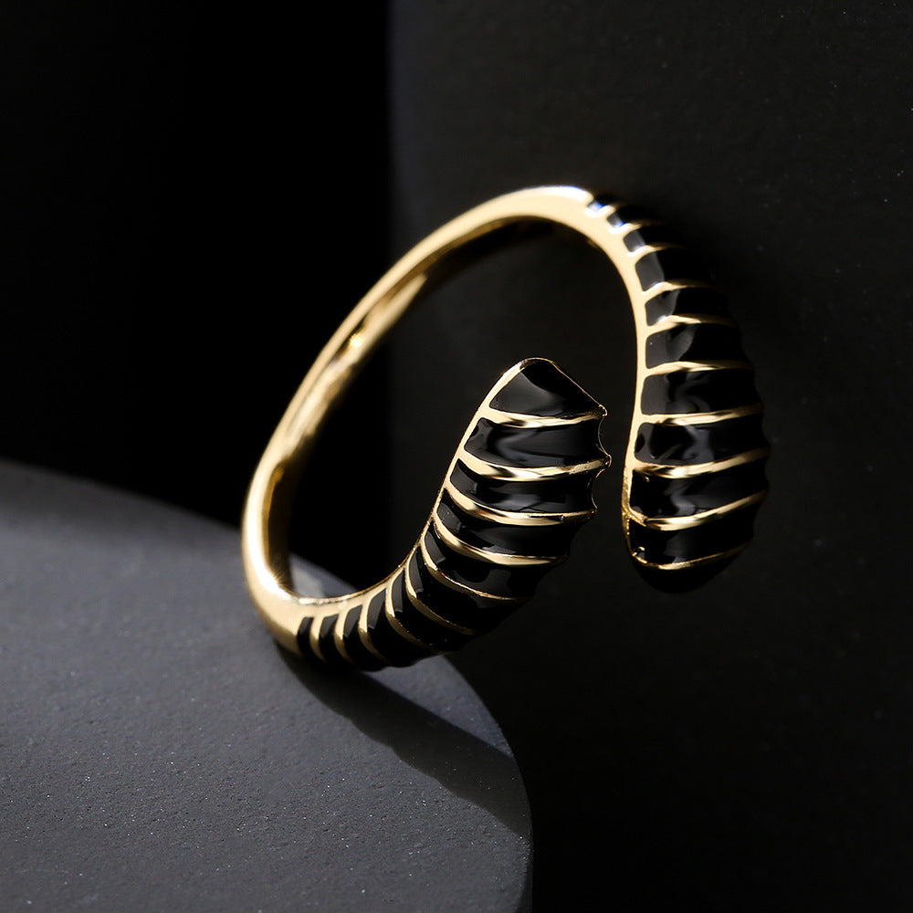 Anello Aperto Geometrico Vintage da Donna in Rame con Placcatura in Oro 18K e Finitura Smaltata