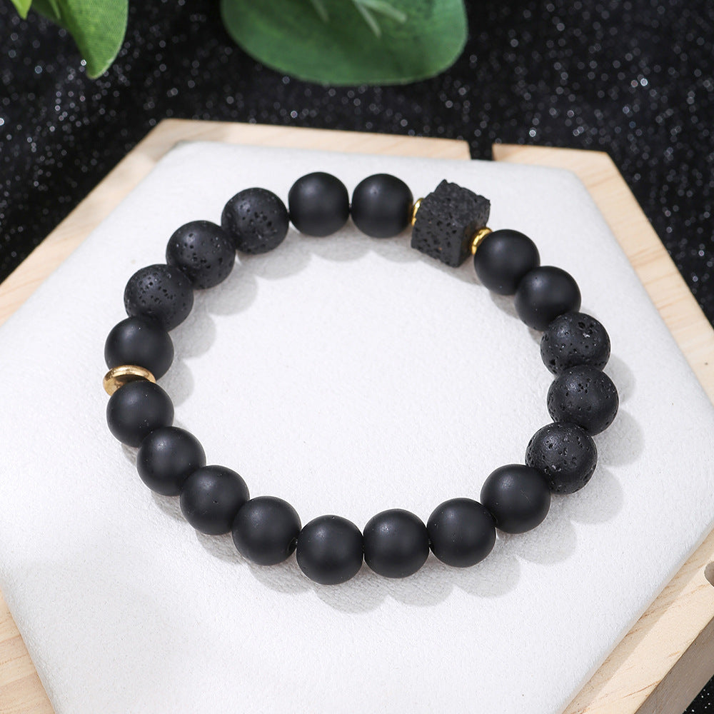 Hip-hop 10mm Square Matte Stone Bracelet for Men and Women