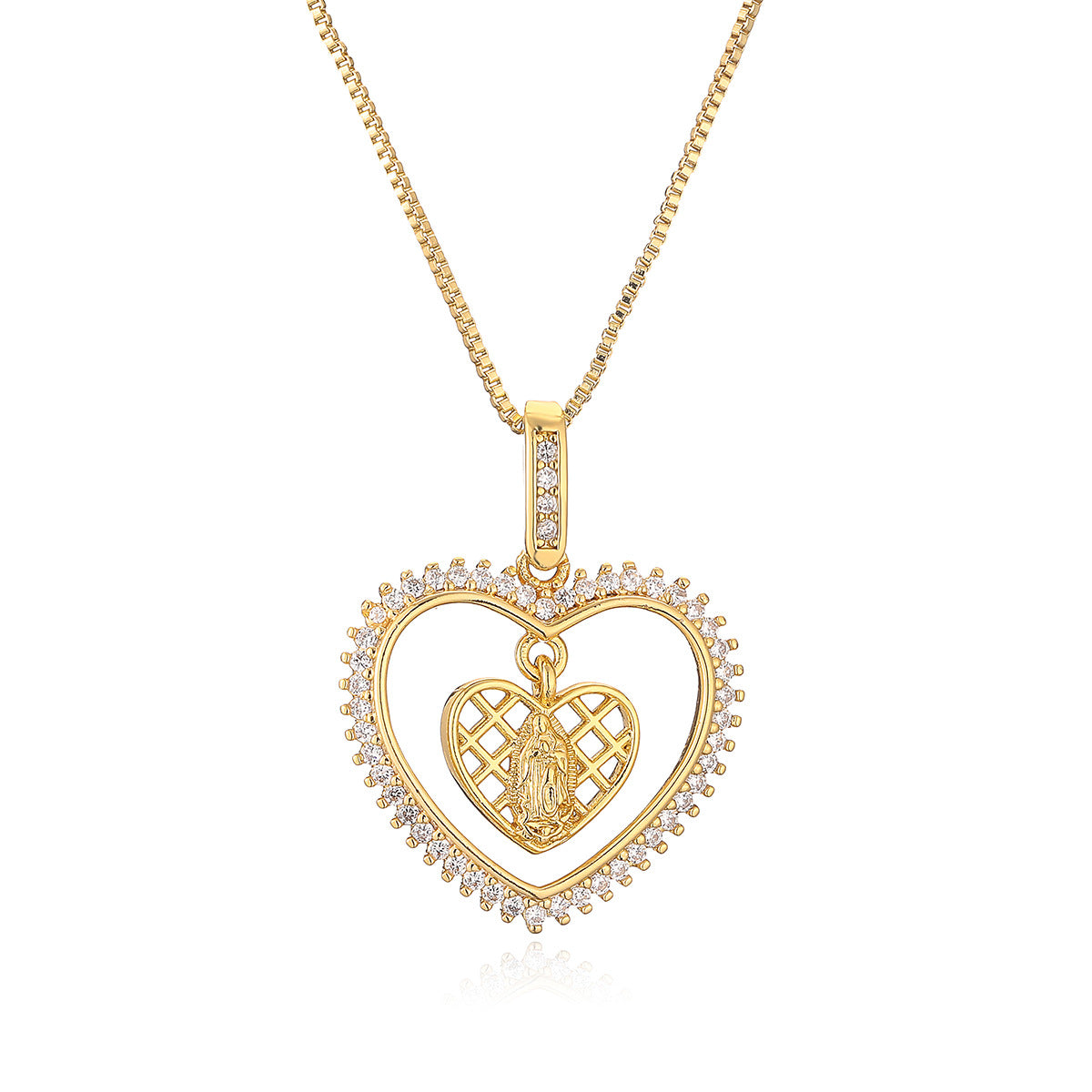 Minimalist Heart-Shaped Copper Pendant Necklace with Gold Plating and Zircon for Women