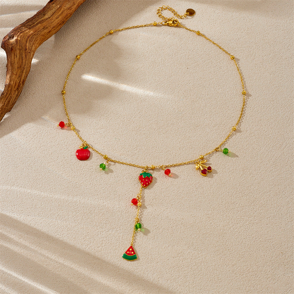 Casual Drip Oil Plated Stainless Steel Fruit Pendant Necklace for Women