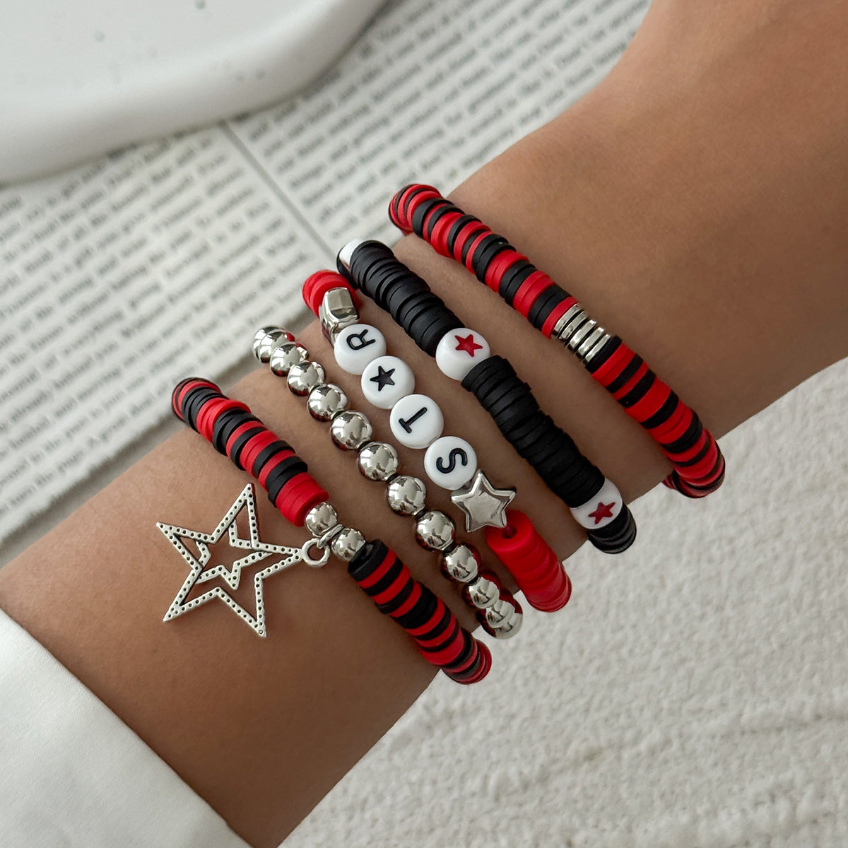 Color Block Letter Star Resin Stretch Bracelet for Women