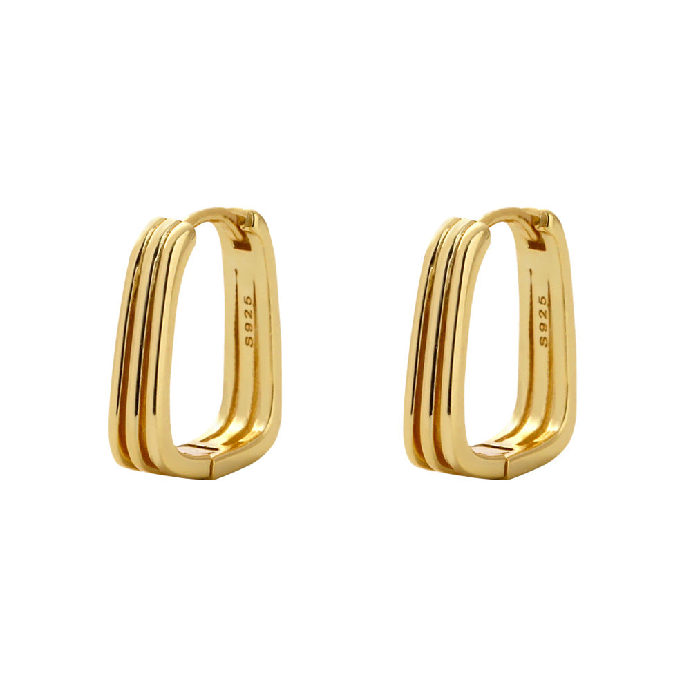 Pendientes de aro cuadrados minimalistas elegantes geométricos chapados en plata de ley 925