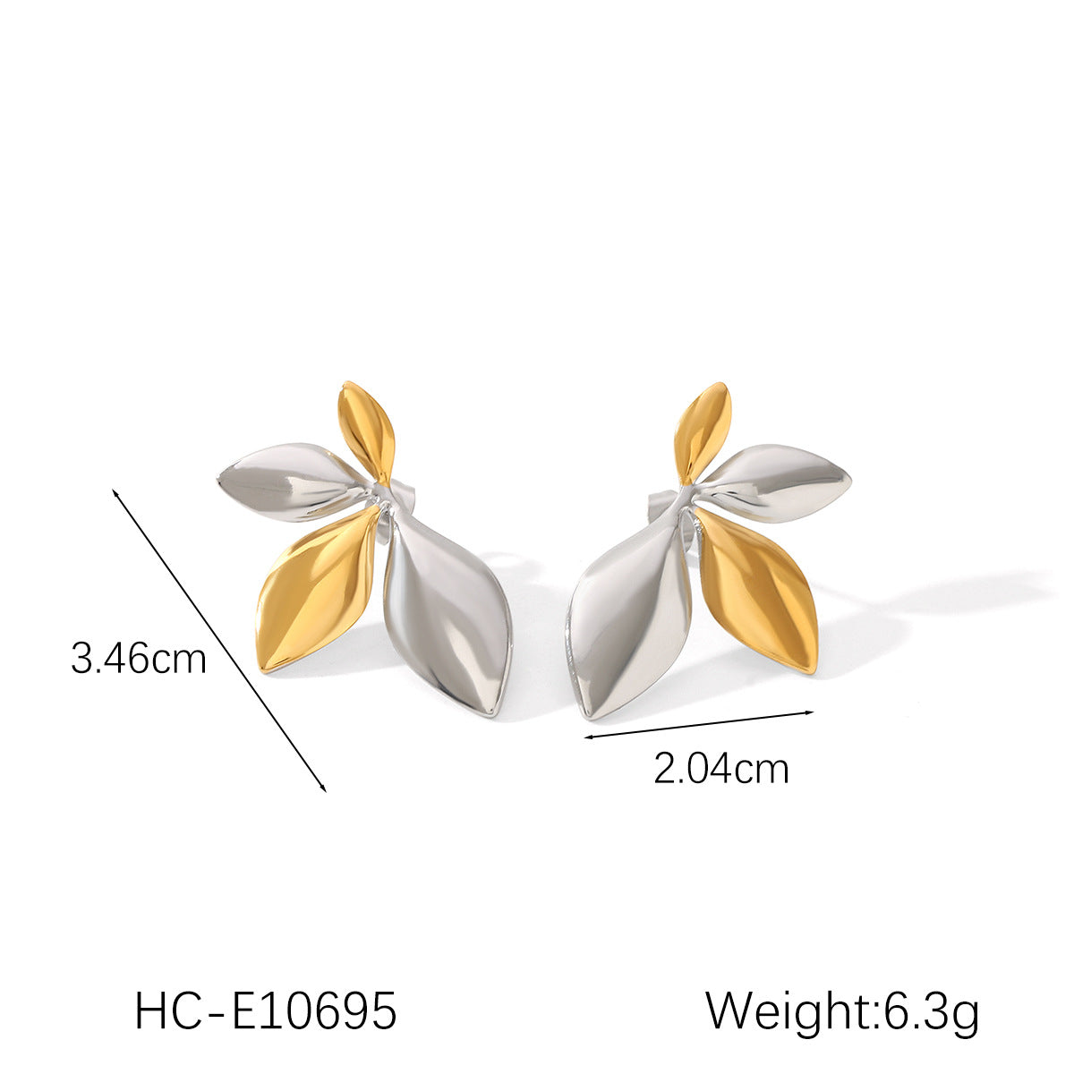 Orecchini a perno da donna in acciaio inossidabile con texture geometrica, placcatura in oro e argento e design a stella a cinque punte
