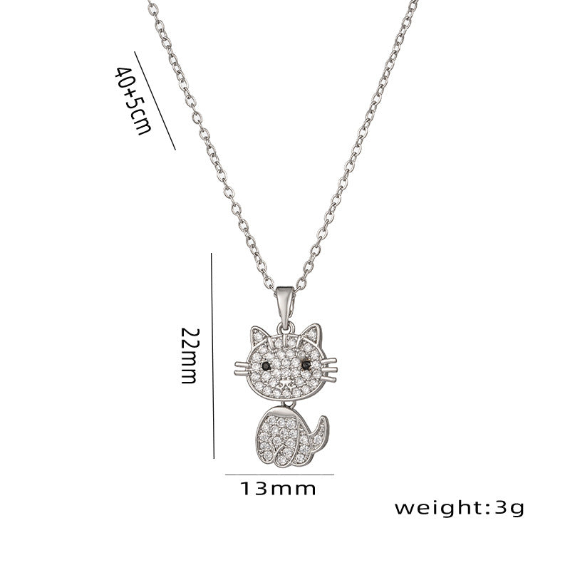 Luxury Cat Pendant Necklace in Titanium Steel with Micro-Paved Zirconia and 18K Gold Plating, Delicate Clavicle Chain for Women and Men