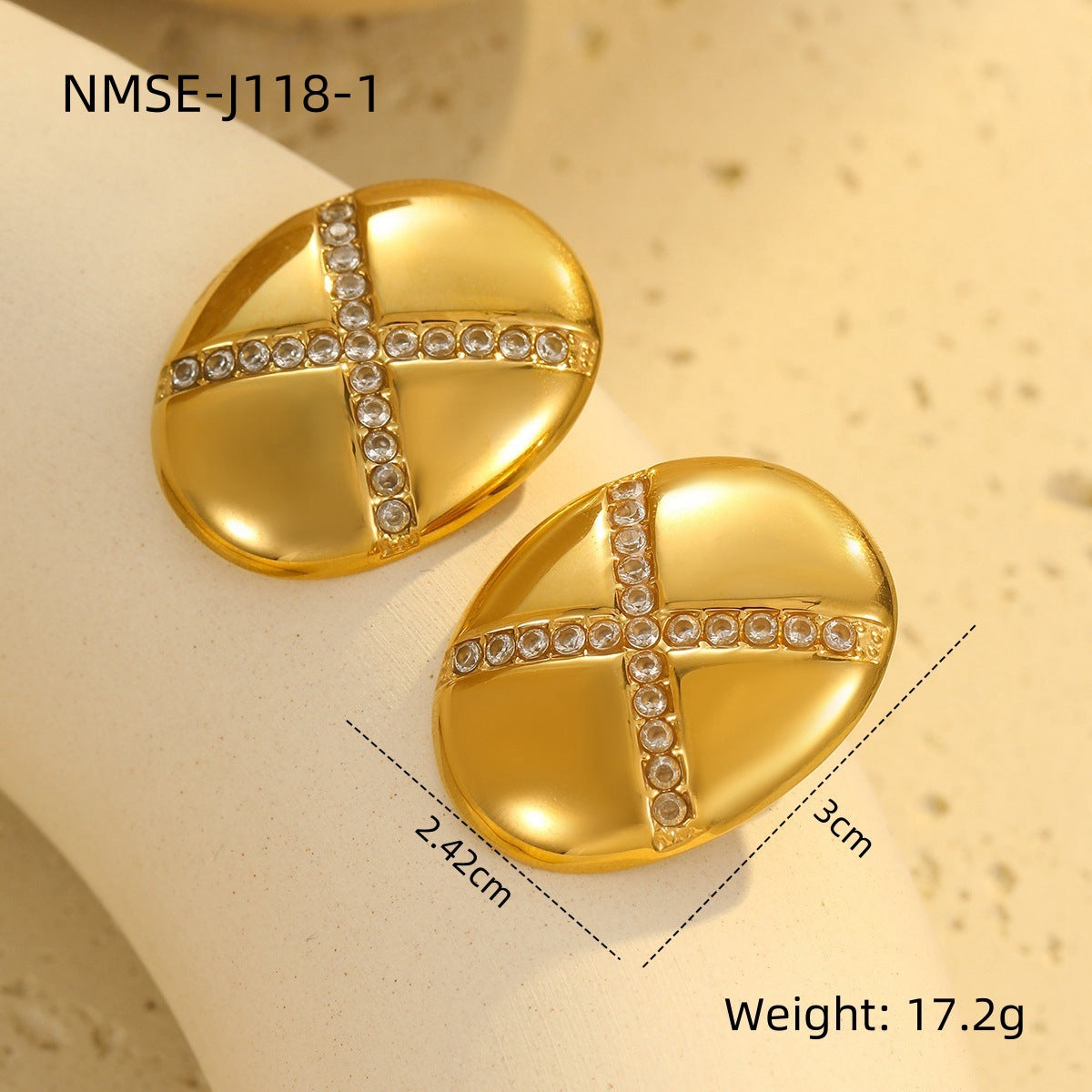 Conjunto de collar y pendientes de acero inoxidable con diseño geométrico y con incrustaciones de pedrería para mujer