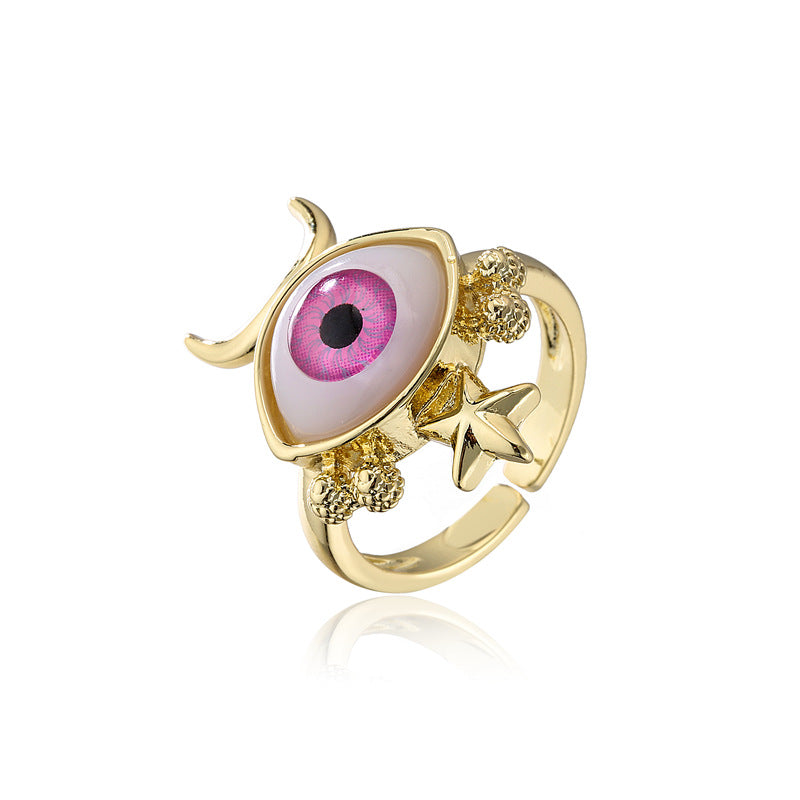 Minimalist Gold Plated Brass Geometric Evil Eye Open Ring for Women