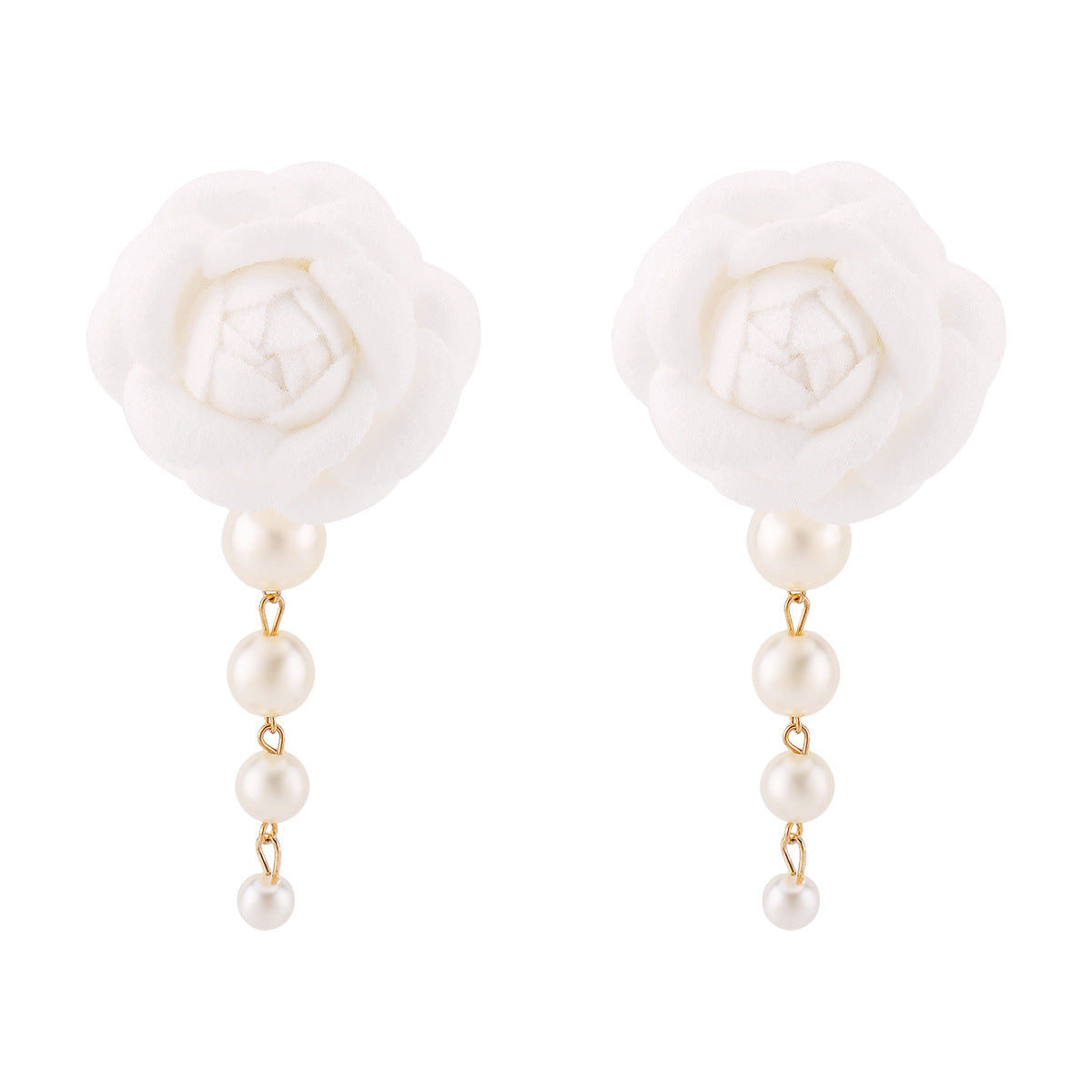 Dulces pendientes de gota con perlas y flores de tela de moda minimalista de verano para mujer